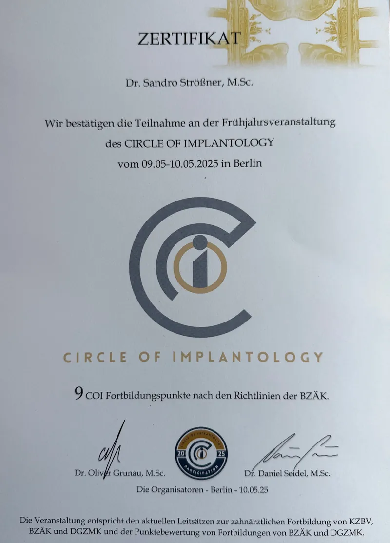 Zertifikat: Circle of Implantology – Frühjahrsveranstaltung 2025