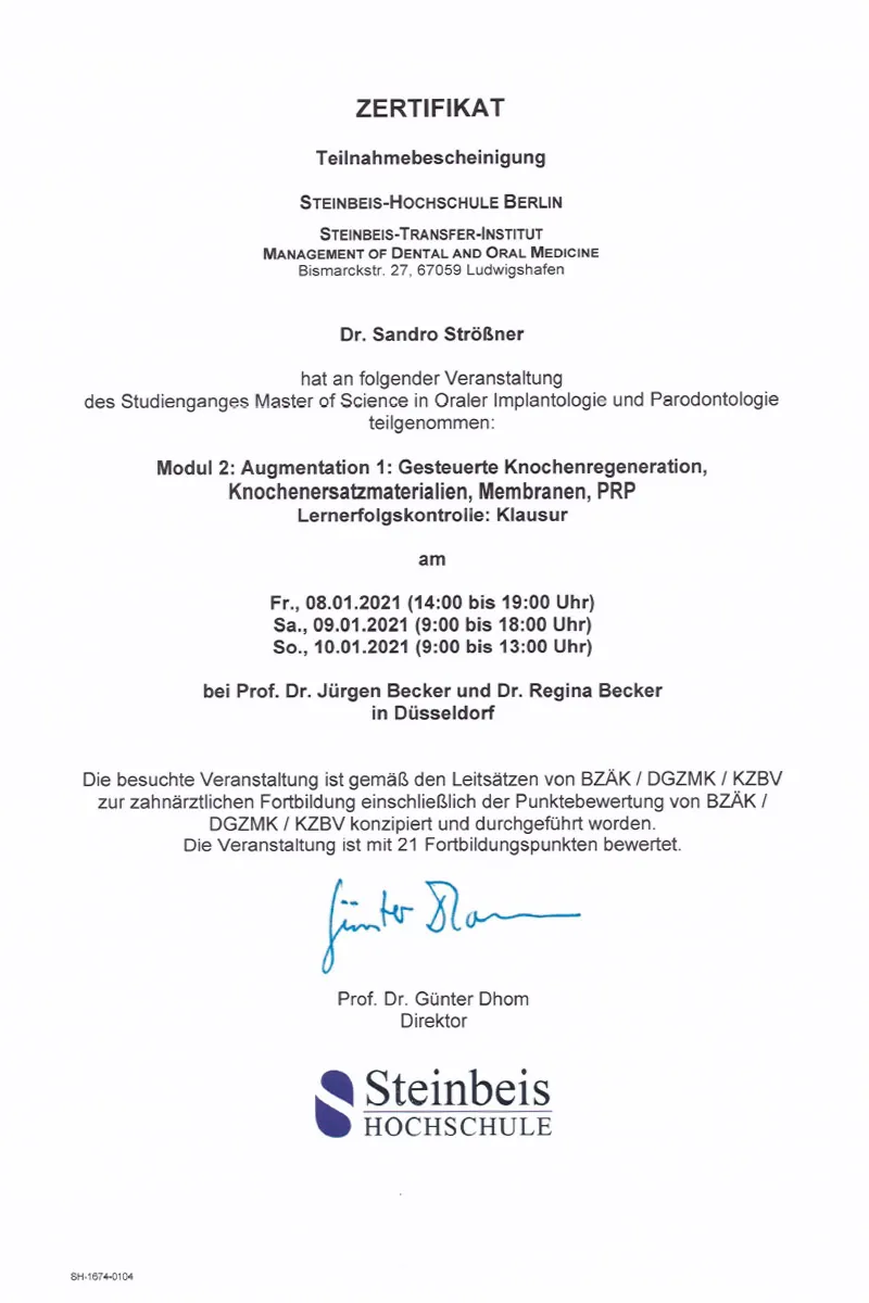 Zertifikat: M.Sc. – Modul 2: Augmentation 1