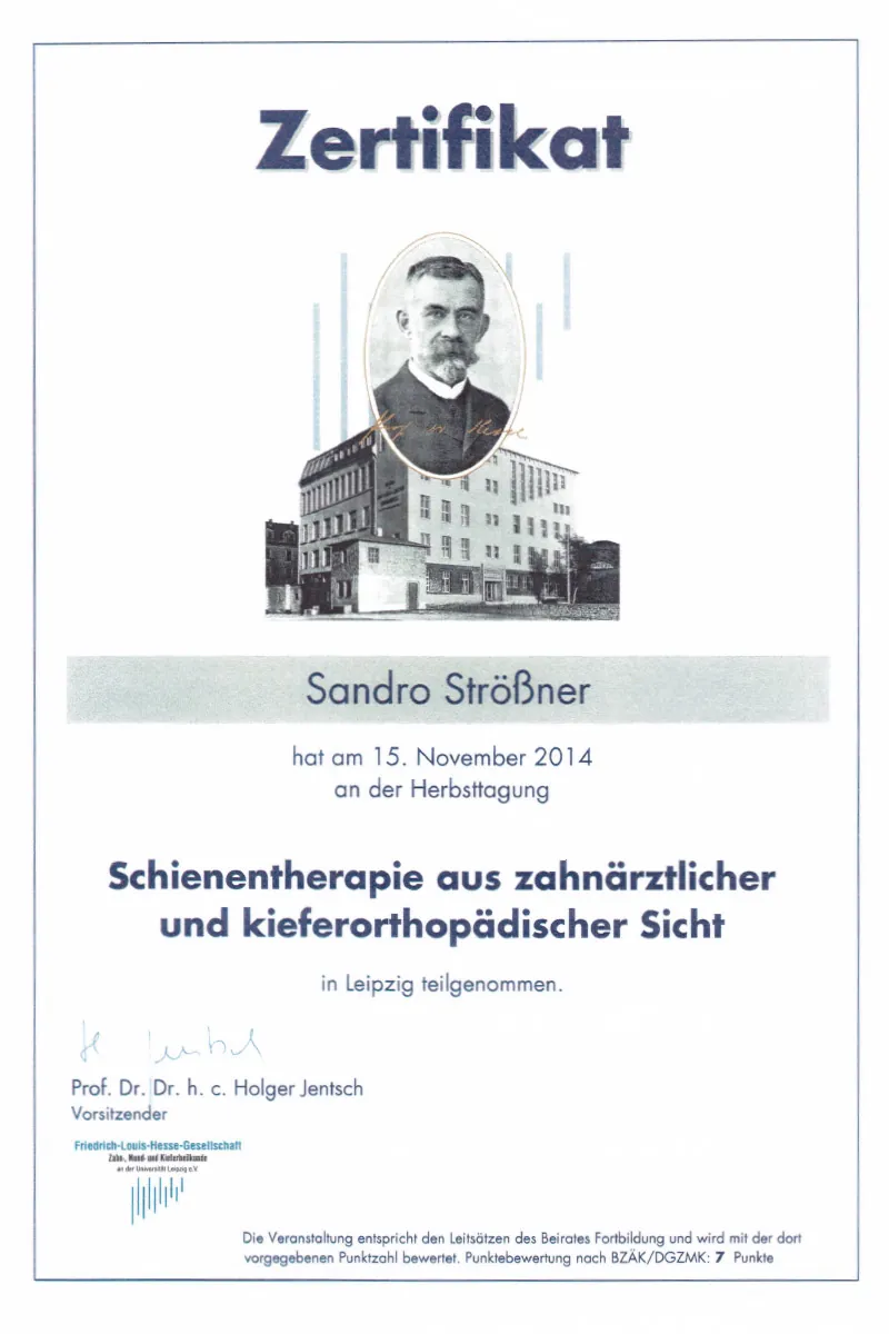Zertifikat: Schienentherapie aus zahnärztlicher und kieferorthopädischer Sicht