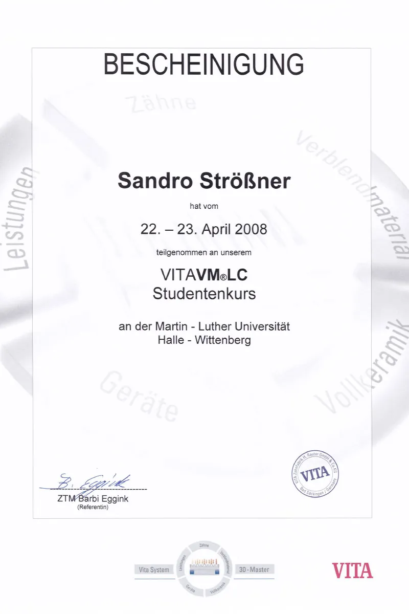Zertifikat: VITA VM LC – Verblendkomposit-Kurs